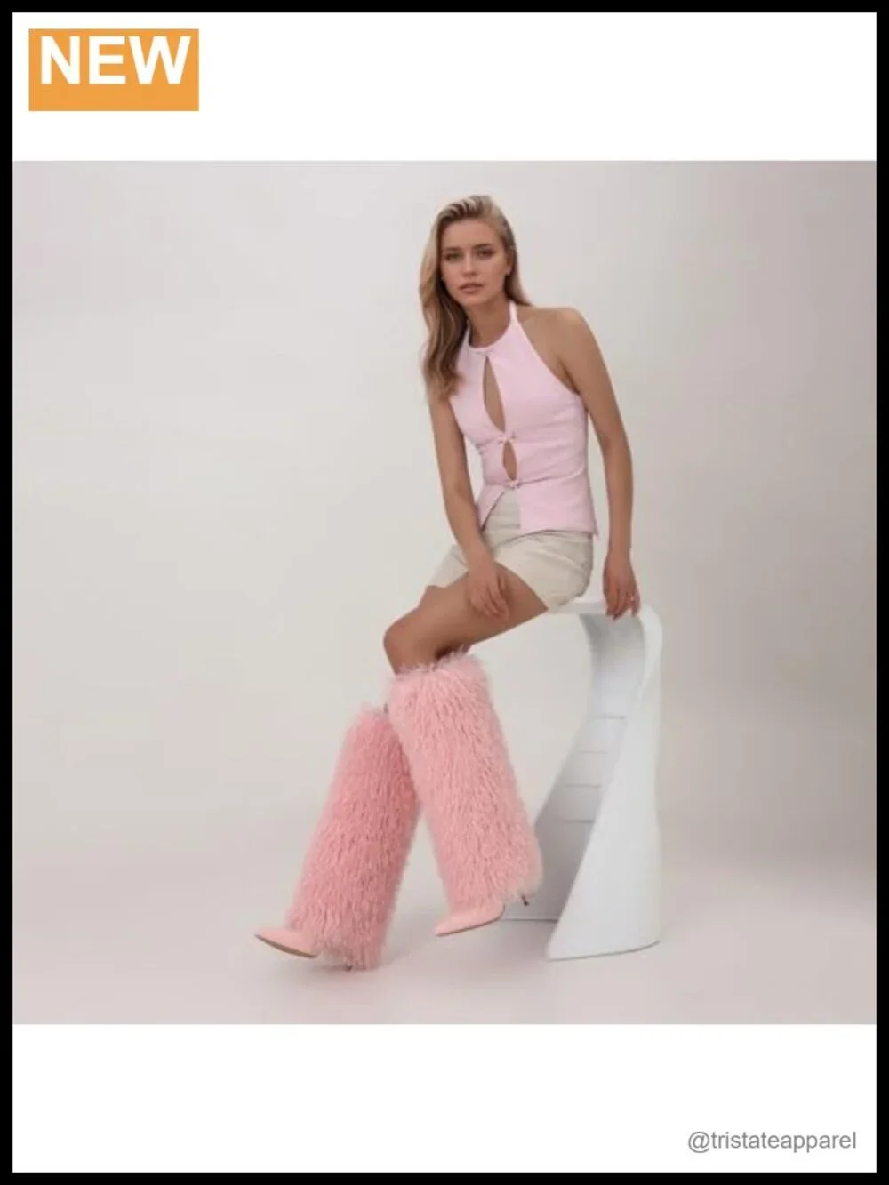 Faux Fur Knee High Boots Women Stiletto Heel Fluffy Winter Shoes Pointed Toe